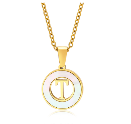 Vnox 18K Gold Stainless Steel Letters Pendant Necklace,Round Hollow 26 Alphabet Necklace for Women T