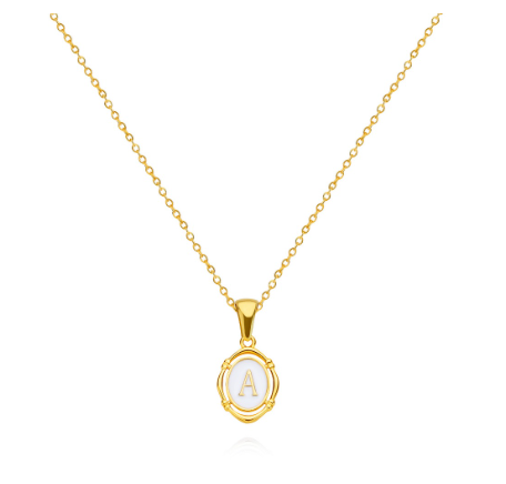 26 Letter Pendant Necklace 18k Gold Oval Shell Neck Chain Necklace Fashion Gift A