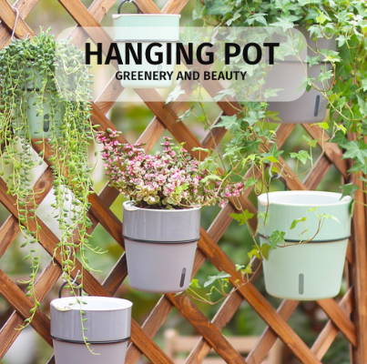 Hanging Self Watering Planter with Metal Wire Holder Water Level Indicator Plant Flower Pot