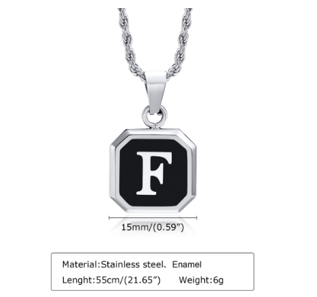 Meaeguet A-Z Letter Necklace for Men,Stainless Steel Square Letter Pendant Chain Necklace Jewelry Gifts F