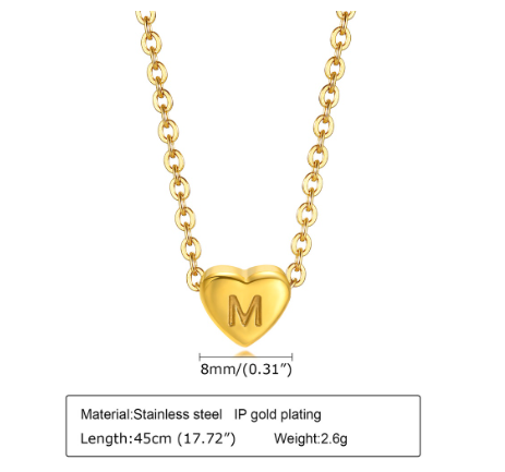 MG A-Z Letter Necklace, Lovely Cute Heart Letter Necklace, Necklace Gift Jewelry, Gold Stainless Steel M