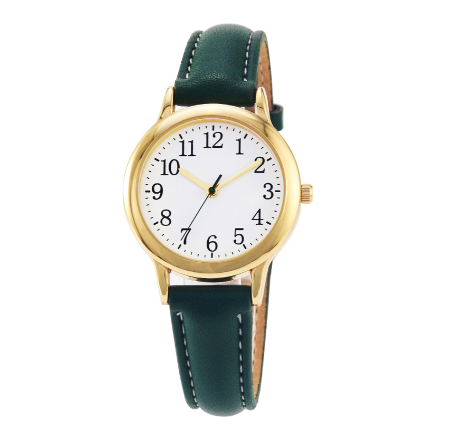 TPW Japanese Quartz Movement Watch Easy to Read Arabic Numerals Watches PU Leather Strap 31mm Dial Wrist Watch GREEN