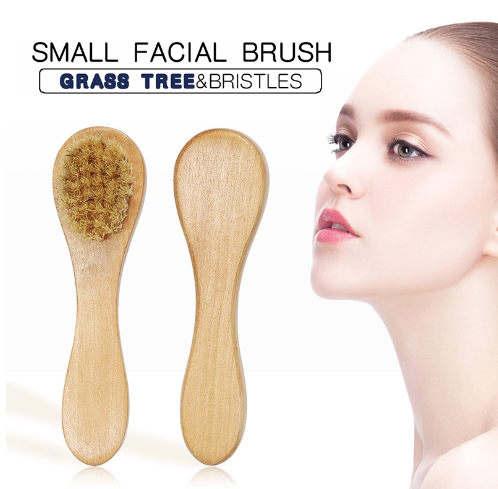 Natural Bristles Dry Face Cleansing Brush Wooden Handle Skin Exfoliate