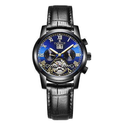 CAROTIF Automatic Tourbillon Watch for Men - Gold Skeleton Luxury Stainless Steel Calendar F6002C 8
