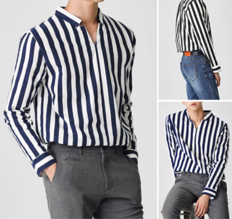 Men Striped Long Sleeve V-Neck Shirt