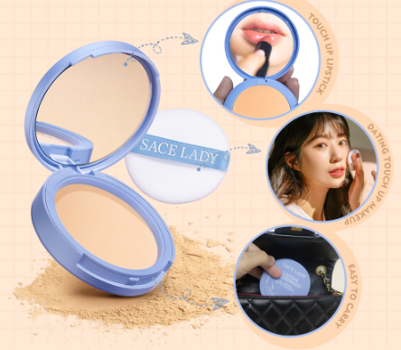 SACE LADY Oil Control Face Powder Matte Waterproof Flawless Setting Powder Compact Face Makeup With Puff