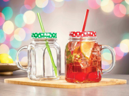 Pasabahce Homemade Mason Jar w/ Red Metal Cover 450cc 15 1/4oz, Set of 12 (80388RED 12s)