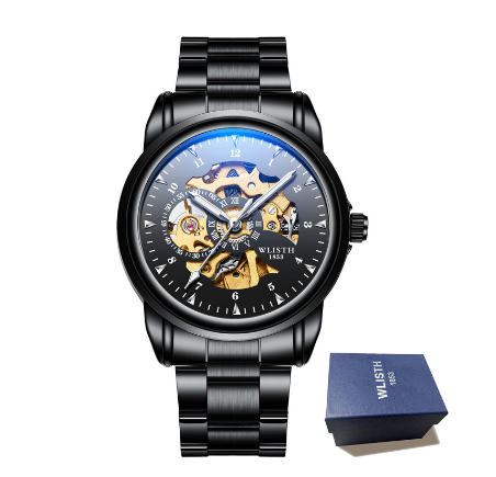 WLISTH automatic watch for men luxury brand waterproof mechanical watches Gold Skeleton Stainless Steel Steel Luminous 1