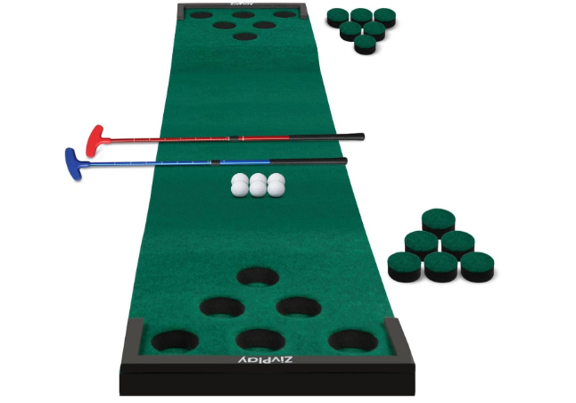 Golf Pong Putting Game Golf Putting Game Golf Beer Pong Mat with Adjustable Putter Ball Barrier Ball Golf Hole Cover and Carry Bag for Golf Pong Game at Backyard Beach Office Indoor Outdoor Party