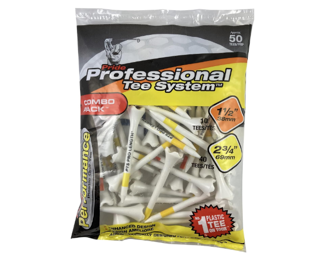 Pride Professional Tee System Plastic Golf Tees (Pack of 50), 40 Count 2-3/4-Inch + 10 Count 1-1/2-Inch,White