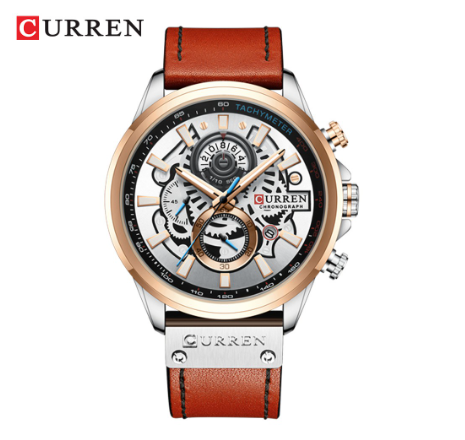 Curren Men's Watch Fashion Leather Original Multifunctional Quartz Waterproof 8380X ORANGE SILVER