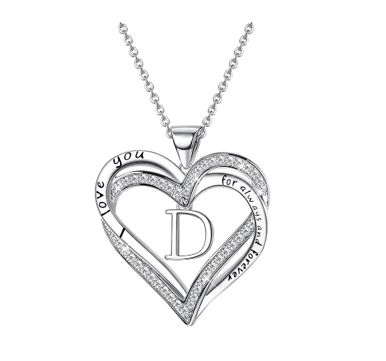 Clever Jewelry Letters Necklace A to Z Initial Heart Pendant Necklace Heart Necklace for Women Gift D