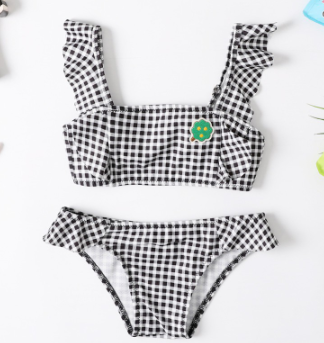 2021 Girls Plaid Swimwear Cute Two Pieces Children's Split Swimsuit Summer Ruffle Bikini Sets Child