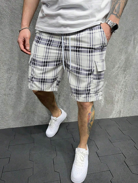 Manfinity Homme Men's Loose Fit Plaid Print Shorts With Drawstring Waist Knee Checkered Graphic Hiking Vintage Husband