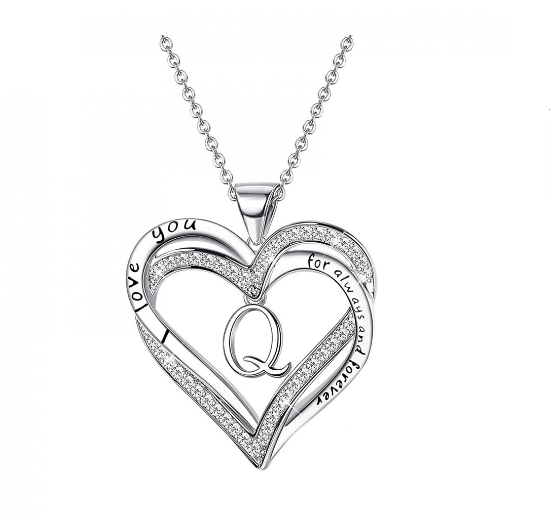 Clever Jewelry Letters Necklace A to Z Initial Heart Pendant Necklace Heart Necklace for Women Gift Dainty Initial Cubic Zirconia Alphabet Q