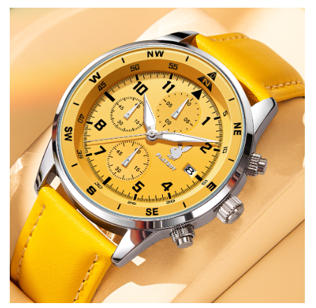 Playboy Watch For Men Waterproof Luminous Leather Strap with Chronograph Calendar Men's Watch