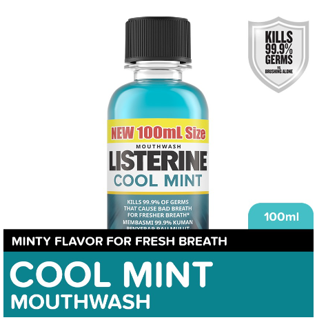 Listerine Cool Mint Mouthwash 100ml - Oral Care, Mint Fresh to Fight Bad Breath, Toothbrush Routine