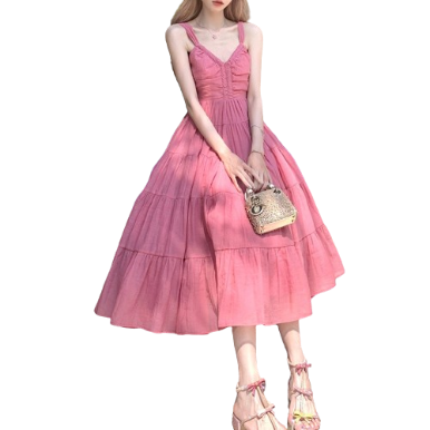 Lovito Women Casual Plain Tie Back Bow Dress LNA30193 (Hot Pink)