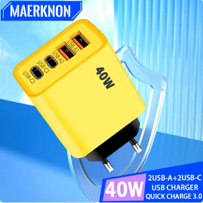 USB PD Charger 40W 4 Ports Fast Charging Type C Phone Charger Adapter EU/US Plug Portable Wall Charger For iPhone Samsung Xiaomi