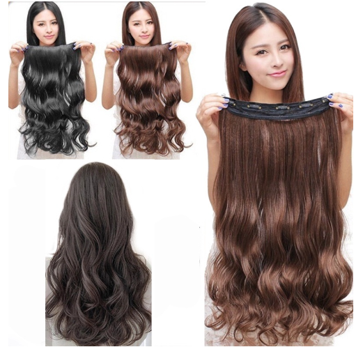 68cm Long Curly Hair Wigs with Bangs Clip on Wig Natural V-shaped Hair Extension for Women