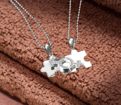 Italy Sterling Silver Couple Pendant With Chain