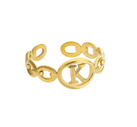 Kaijiang Hollow Initial Letter Rings For Women Gold Color Link Adjustable Open Ring Stainless Steel Jewelry Gift Fashion Accessories K