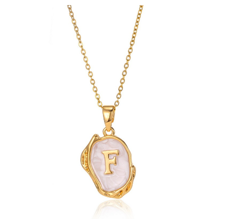 26 English Letter Necklace with Irregular Oil Drop Letters Pendant Necklace Chain in Gold F