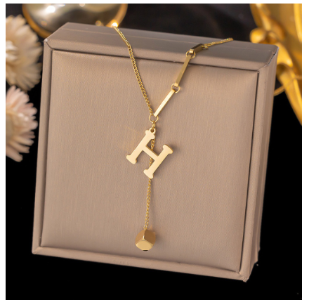 Vnox Letter Pendant Long Necklace for Women Girl,18K Gold Stainless Steel Hypoallergenic A-Z Initial Name Necklace Gift H