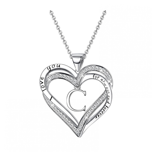 Clever Jewelry Letters Necklace A to Z Initial Heart Pendant Necklace Heart Necklace for Women Gift Dainty Initial Cubic Zirconia Alphabet C