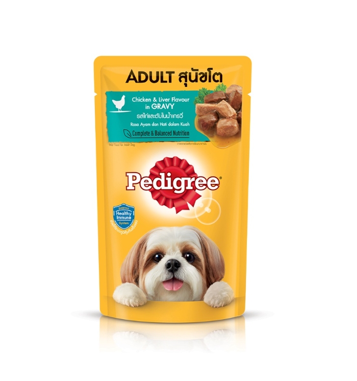 Dog Food Adult with Chicken and Liver Flavor in Gravy Wet Food for Dogs   (3-Pack) 130g