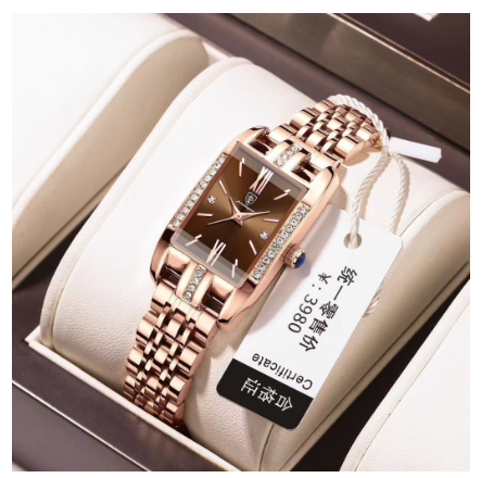 POEDAGAR watch for women waterproof original 2023 new fashion luxury diamond dial square quartz stainless steel Watch COFFEE