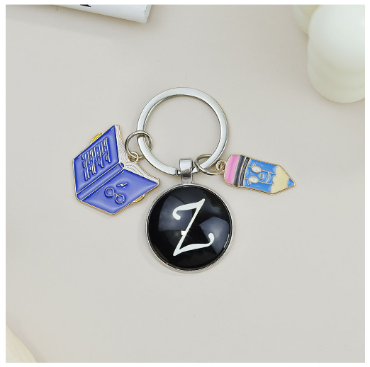 1Pcs Simple Glass 26 Letter Keychains Fashion Book Pencil A-Z Initials Keyrings Student Gifts Souvenir Handbag Pendant Ornament Z