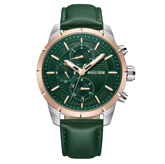 Police Neist Green Leather Analog Quartz Watch For Men PPEWJF2227103