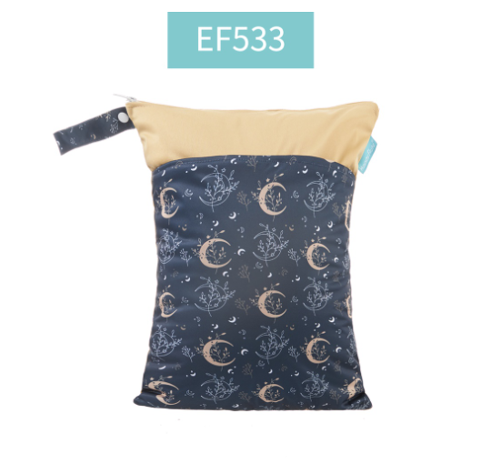 Happy Flute 1PC Reusable Waterproof Fashion Prints Wet And Dry Diaper Bag Double Pocket Cloth Handle Wetbags 30x40CM S21