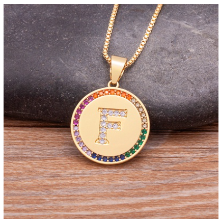New Arrival Luxury A-Z Initial 26 Letters Pendant Charm Chain Necklaces High Quality Zircon Rainbow Jewelry F
