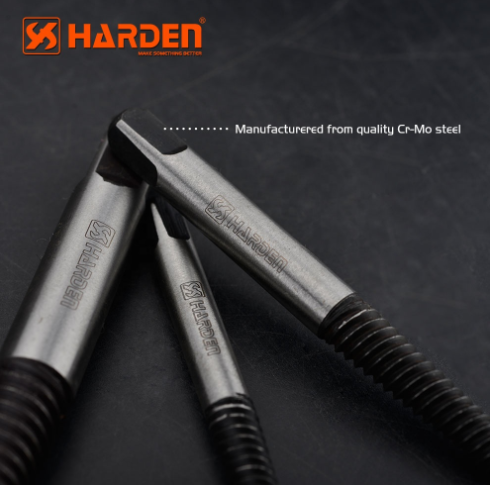 Harden 610555 5 Pcs Coarse Thread Screw Extractor Set (Professional) 5Pcs Cr-Mo Steel