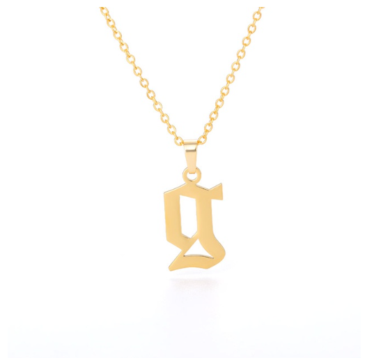 Maxzone Tiny Old English Letters Necklaces For Women Lowercase Initial A-Z Letter Pendant Necklace Men Vintage Font Boho Jewelry Gift G