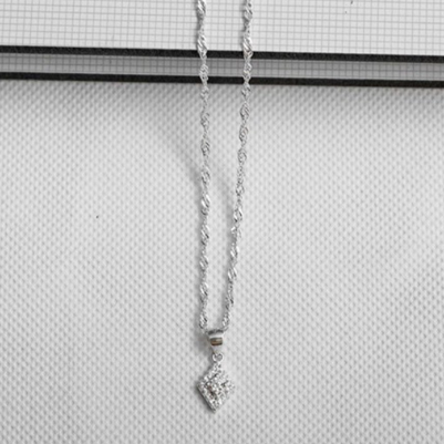 SILVER T003 Italy 92.5 Silver Rectangular Zircon Pendant Necklace Long Chain