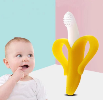 Baby Silicone Training Toothbrush BPA Free Banana Shape Safe Toddle Teether Chew Toys Teething Gift For Infant Baby Chewing