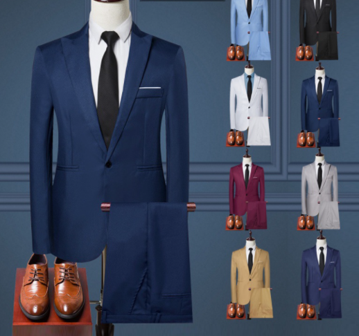 Set 2 Piece Men Suit Blazer Set Tuxedos Black Coat Korean Formal Trousers Business Wedding Suit For Men Office Suits SJC12