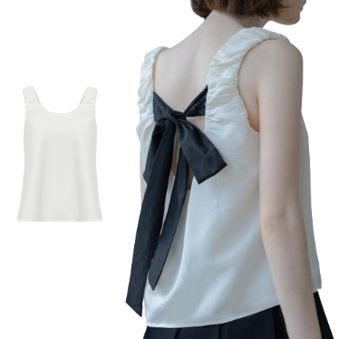 Lovito Women Casual Plain Bow Back Pleated Tank Top L77ED068