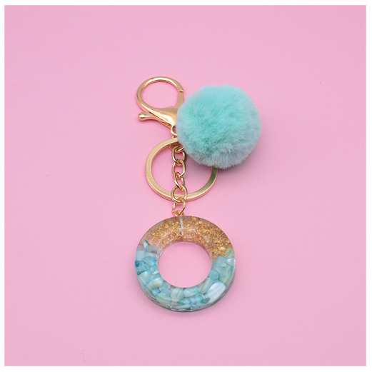 Cute Keyring Green Pompom Fur Ball 26 Letter Keychain Resin Key Chains Handbag Charms For Woman Ornaments Accessories Gift O