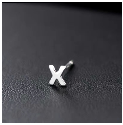 A-Z Initial Letter Stud Earrings for Women Girls Birthday Gift Silver Plated 26 Alphabet Name Ear Piercing Jewelry X