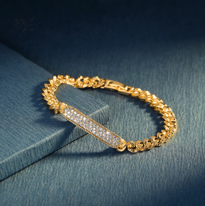18K Bangkok Gold Plated Bracelet Fashion Gold Crystal Pave Bar Bracelet For Women