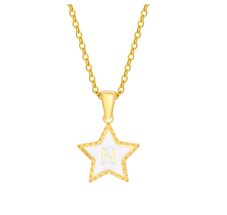 Vnox A-Z Letter Star Shope Pendant Necklace for Women,18K Gold Initial Stainlss Steel Jewelry Accessories Gift N