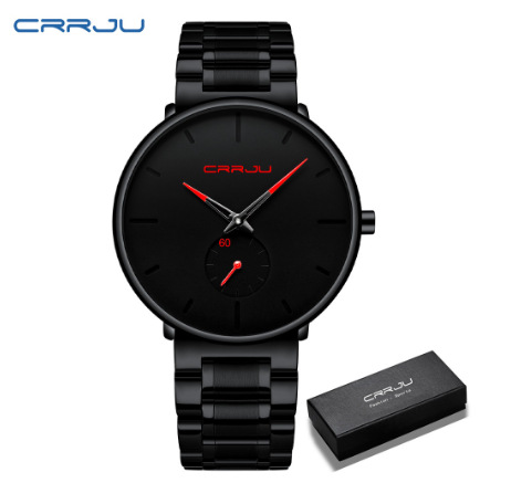 CRRJU Men's Fashion Black Stainless Steel Wrist Watch Waterproof Business Dress Watch for Men 2150S M18