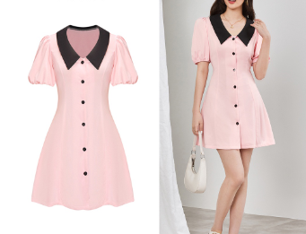 Lovito Women Casual Plain Colorblock Dress L65ED117 Pink