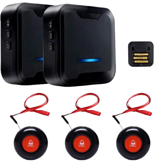 Portable Wireless Caregiver Pager/Personal Call Button/Emergency Alarm System for Elderly Patient Children 2 Receiver & 3 Waterproof