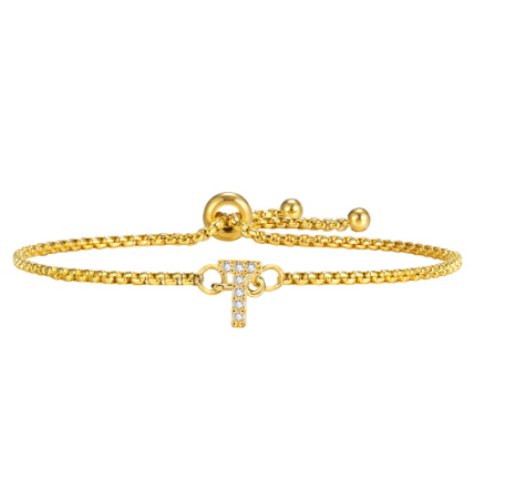 Vnox Handmade Initial Letter Bracelet,Gold Alphabet Charms Chain with Ball Clasp,Luxury Gifts for Women T
