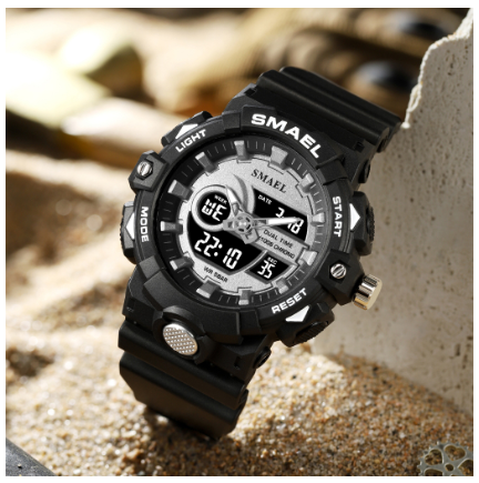 SMAEL Men's Quartz Shockproof Watch Outdoor Sports Multifunctional Military Wrist Watch Waterproof LED Alarm Stopwatch lmported m2